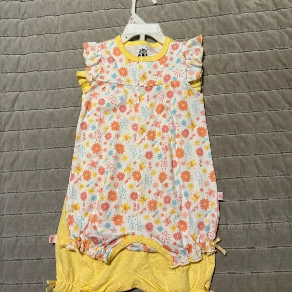 Millie & Miles 2 Pack Baby Romper Yellow and Floral Design 24 Month 100% Cotton